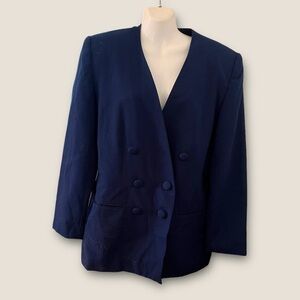 Vintage 80s-90s Morgan Miller Double Breasted Blazer Navy Blue 14
